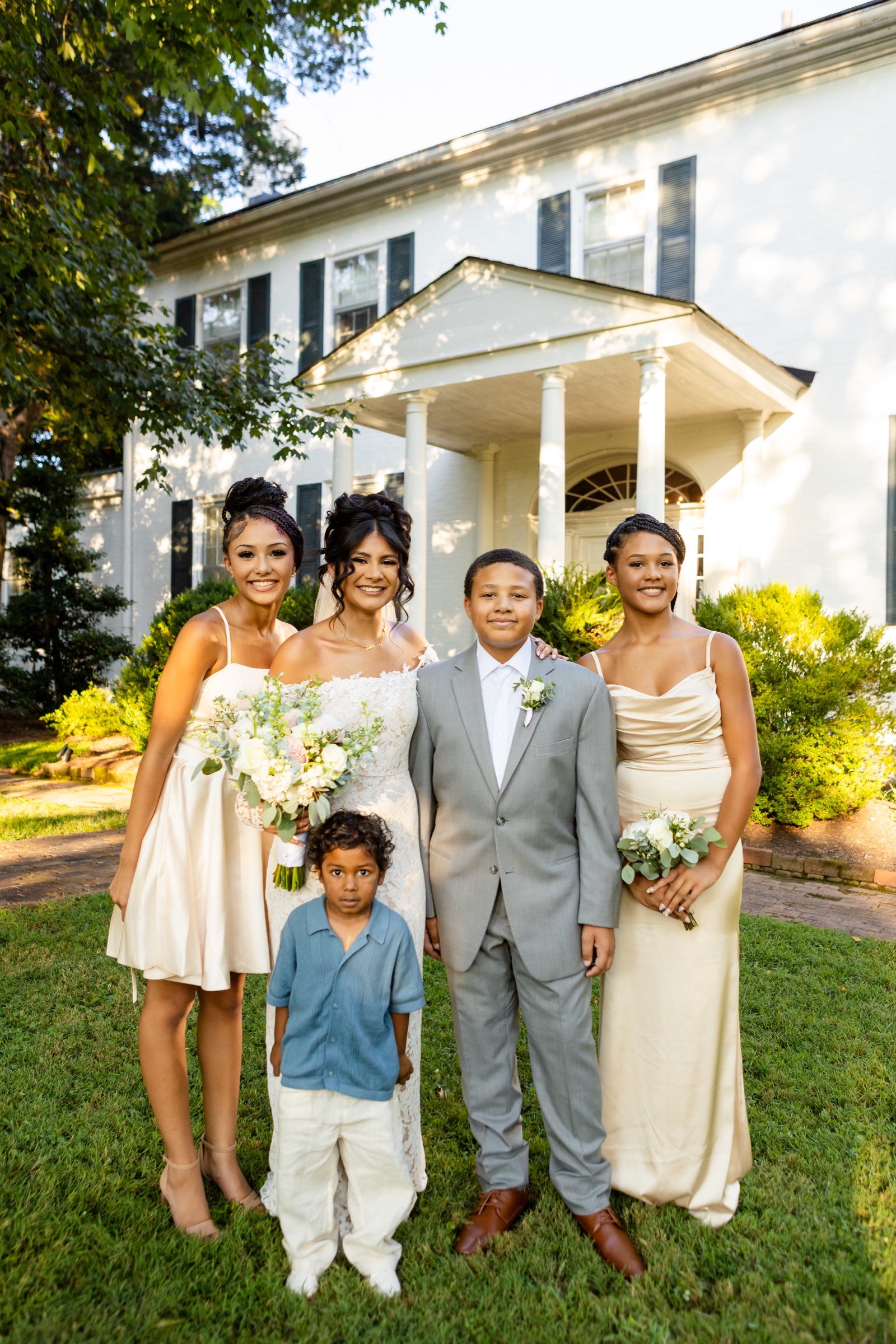 Family portrait at wedding venue