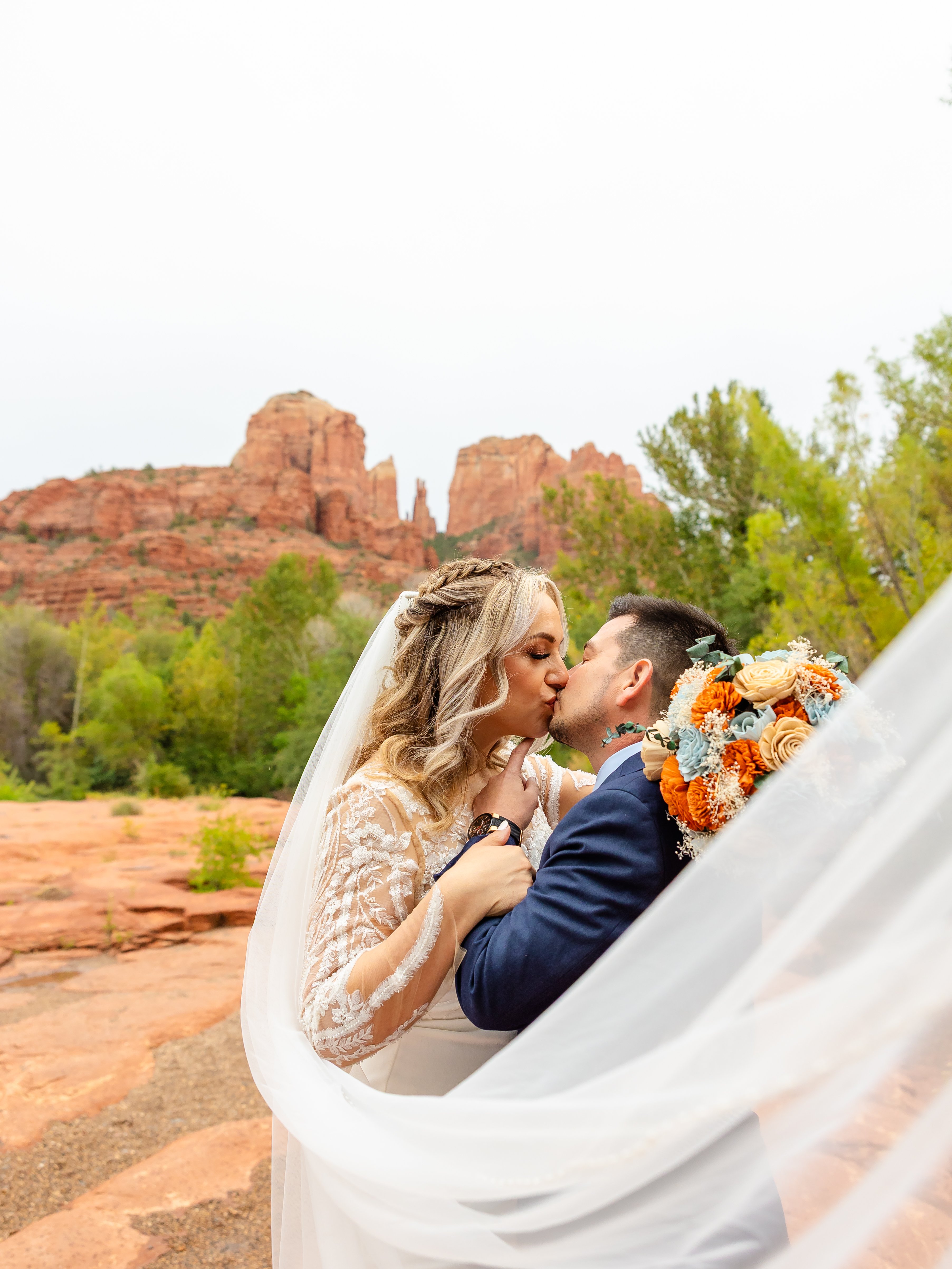 Couple eloping in beautiful natural light